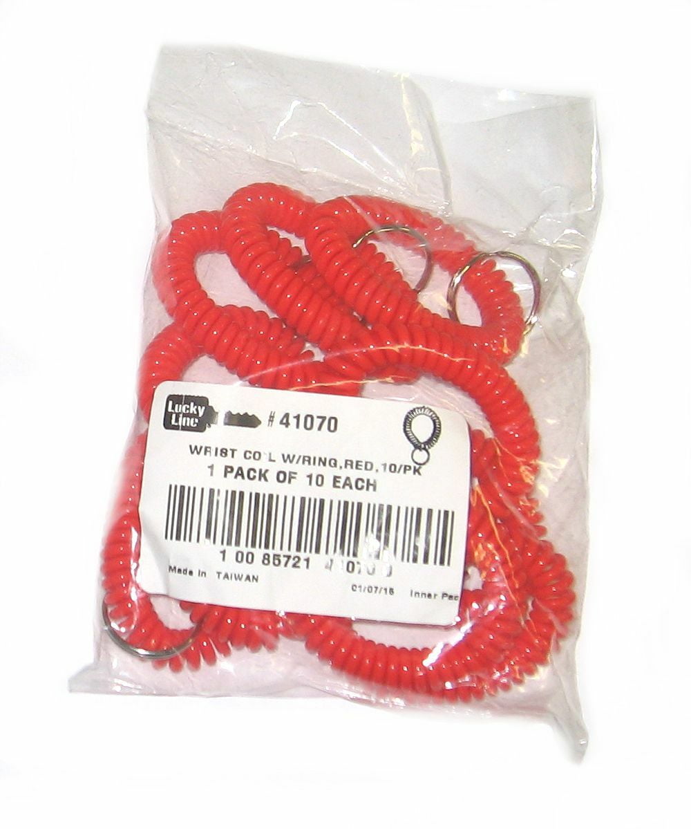 Wrist Coil Key Ring, Red, Single Color, 10 PK 41070