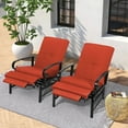 thumbnail image 2 of SUNCROWN 3 Pieces Outdoor Lounge Recliner Set, 2 Adjustable Metal Recliner Sofa Chair and Umbrella Stand Side Square Table Suitable for Garden, Pool, Yard (Red), 2 of 8