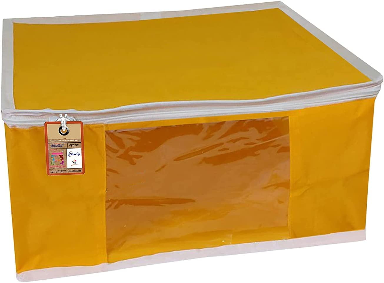 atorakushon Pack of 2 Nonwoven Fabric Foldable Garments Sare Blouse Clothes Storage Cover Bag Pouch With Transparent Window and Zip Lock (Yellow)