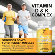 Vitamin D3 1000 IU with K2 45 mcg, K2 MK-7 with D3 Vitamin Supplement, 2 in 1 Support Immune, Heart, Joint, Teeth & Bone Health - Easy to Swallow, 120 Softgels