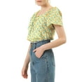 thumbnail image 4 of MODA NOVA Junior's Floral Sweetheart Neck Ruffle Short Sleeves Blouse Yellow XL, 4 of 4