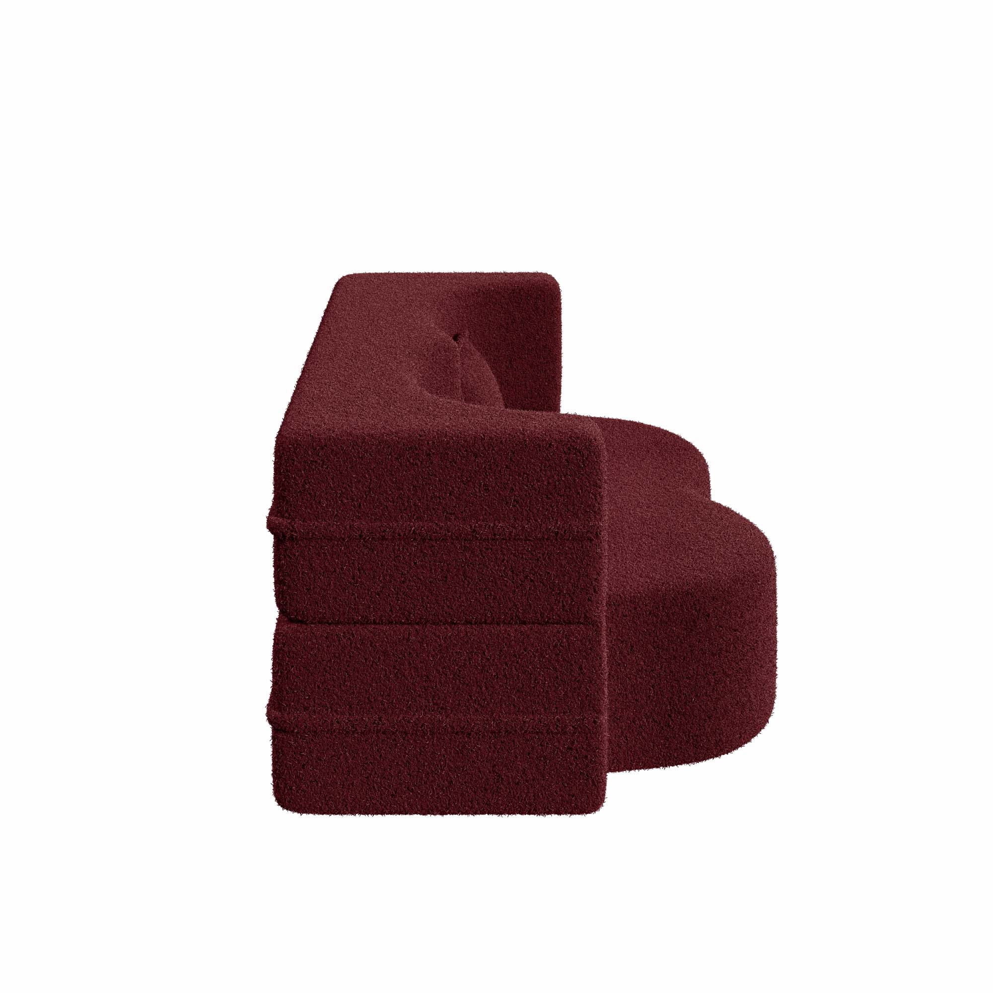 Miniyam Floor Sofa with 2 Pillows,Convertible Teddy Fabric Foam-Filled Sleeper Sofa Bed for Living Room,Guest Bed, Burgundy