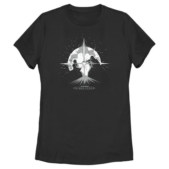 Women's Star Wars: Obi-Wan Kenobi Darth Vader vs Kenobi Silhouette Lightsaber Explosion Graphic Tee Black X Large