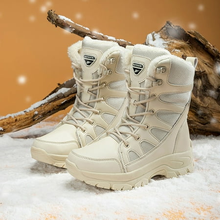 

eczipvz Womens Shoes Fashion Couples Women Winter Water Proof Flat Lace Up Keep Warm Snow Boots Comfortable Mid Boots Wide Snow Boots Women (Beige 8.5)
