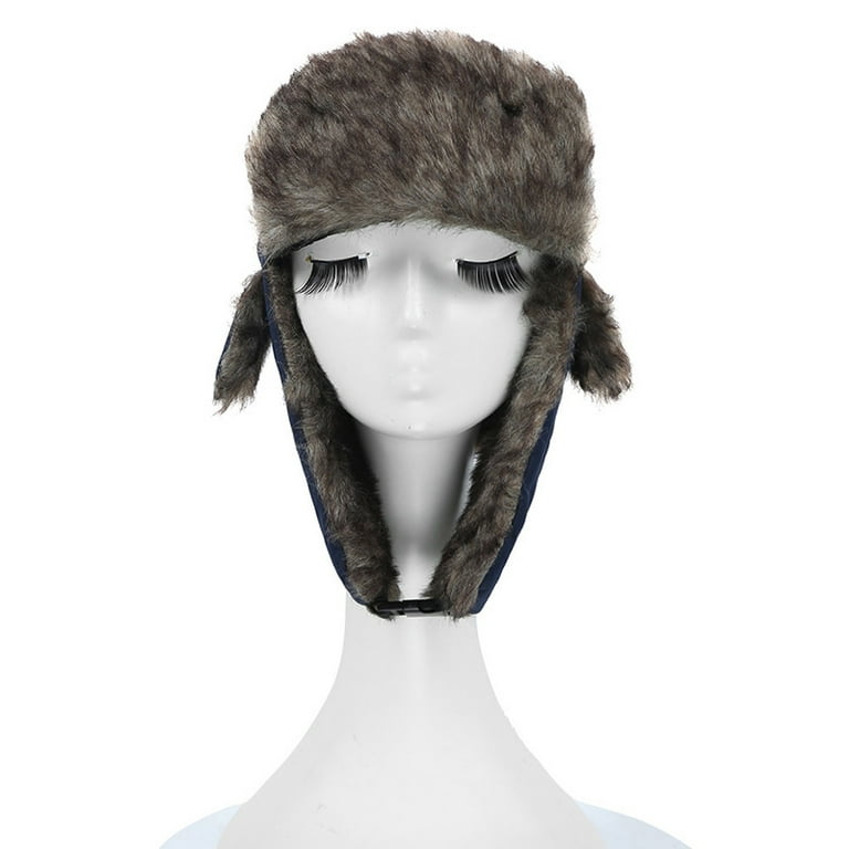 Hat Thick Warm Winter Hat Men Women Windproof Fluffy Fur Bomber Hat Ski  Earflap Cap Ushanka Hat (Color : Style 1 Black, Size : L 56-58cm) at   Women's Clothing store