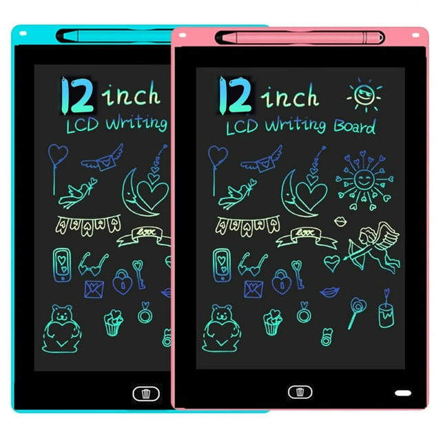 Tableta de escritura LCD AYIYAKE de 12 pulgadas, paquete de 2 para niños, azul/rosa