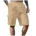 thumbnail image 2 of TrendOFT Mens Cargo Shorts with Pockets Cotton Linen Casual Work Shorts for Men No Belt Khaki M, 2 of 9