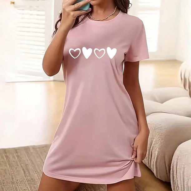 Camisón corto de talla grande para mujer, camisón de manga corta con estampado de pecho a la moda, camisón para mujer