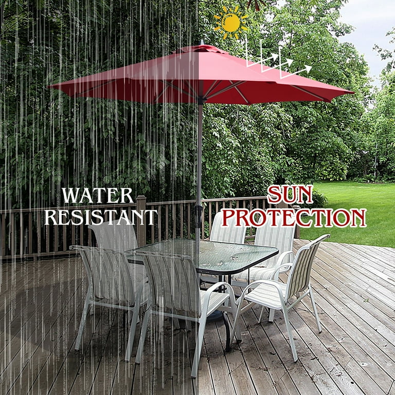 aleko 9 feet outdoor garden patio steel umbrella burgundy color Costway 9' Patio Market Umbrella Outdoor Table Aluminum Crank W/8 Ribs Burgundy