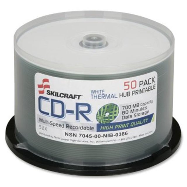 AbilityOne 6269521 7045016269521 700 MB Blank CD-R Recordable Disc, White