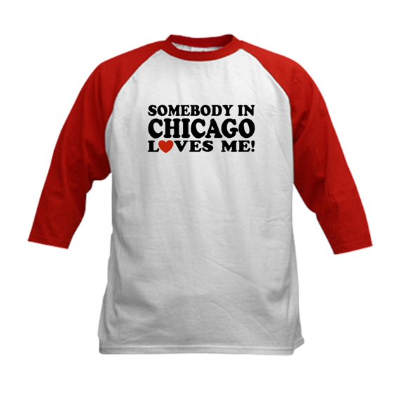 CafePress - Somebody In Chicago Loves Me Kids Baseball Jersey - Kids Cotton Baseball Jersey, 3/4 Sleeve Shirt