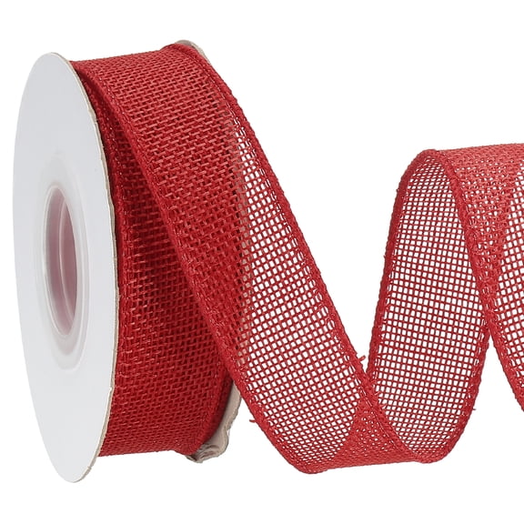 Uxcell Burlap Wired Ribbon Natural Jute Wired Edge Ribbons Solid Rustic Ribbon with Iron Wire for Crafts Gift Wrapping Red 1 in