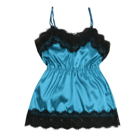 

hoksml Sexy Womens Sleepwear on Clearance! Lace Chemise Satin Silk Nightgowns Solid Spaghetti Strap Lingerie Dress for Women