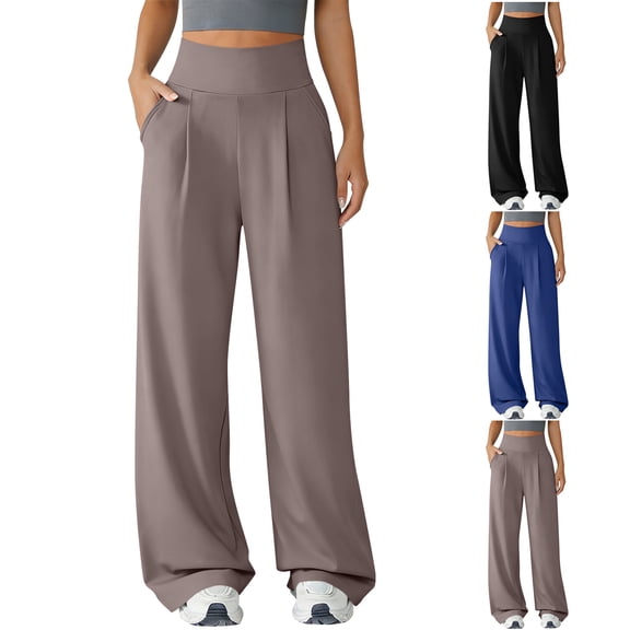 Abomasnow Women's Dressy Pants High Waisted Straight Leg Pleated Pants Work Office Casual Soft Yoga Workout Pants with Pockets