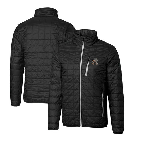 Men's Cutter & Buck Black Cleveland Browns Throwback Logo Big & Tall Rainier Eco Insulated Full-Zip Puffer Jacket