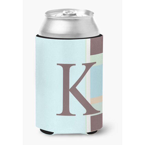 Letter K Initial Monogram - Blue Stripes Can or Bottle Beverage Insulator Hugger