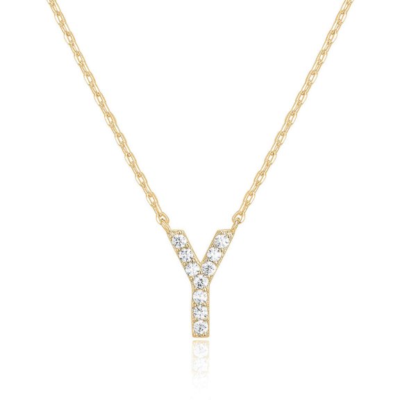 Bonjour Jewelers 14k Yellow Gold Created White Sapphire Initial Y Letter Pendant Necklace Plated