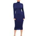thumbnail image 2 of Wyobmus Women Casual Long Sleeve Maxi Dress Solid Color Turtleneck Bodycon Long Dress Fall Winter Thickened Wrapped Dress A-Dark Blue, 2 of 9