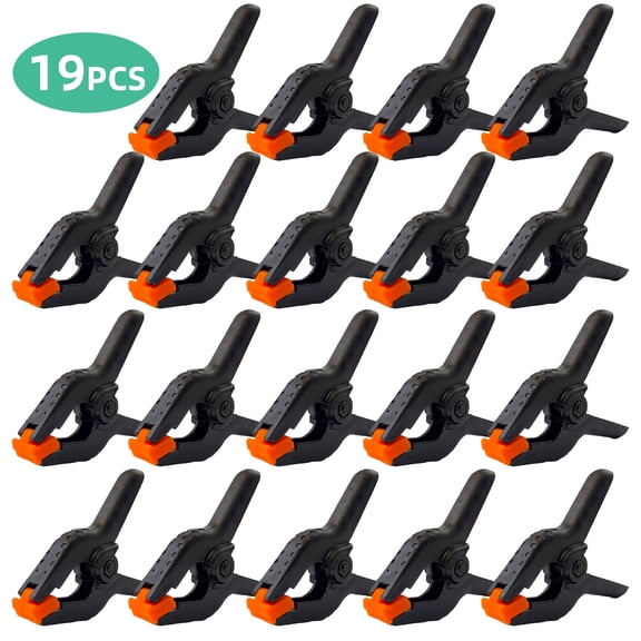 WLGJL 19 Pack Plastic Spring Clamps, 3 inch Small Heavy Duty Clips for Crafts, Backdrop Stand, Woodworking, Photography Studios (Black)