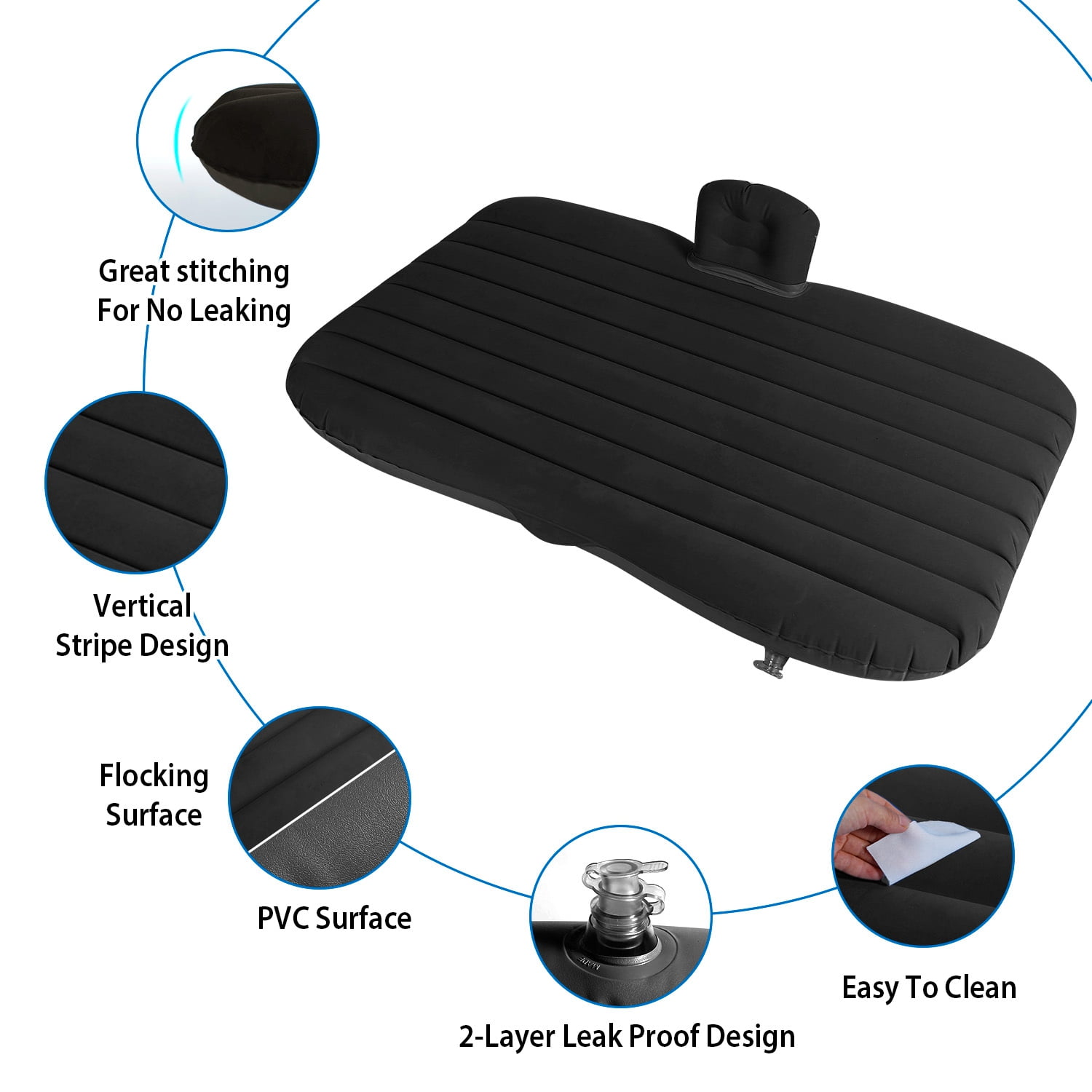Inflatable Car Air Mattress Back Seat Bed with Pump Air Mattress Blow Up Bed for Travel Camping Sleeping for Car Universal SUV