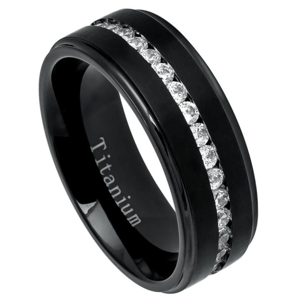 Black Diamond Titanium Ring Shiny High Polished Comfort Fit Wedding Bridal Band 
