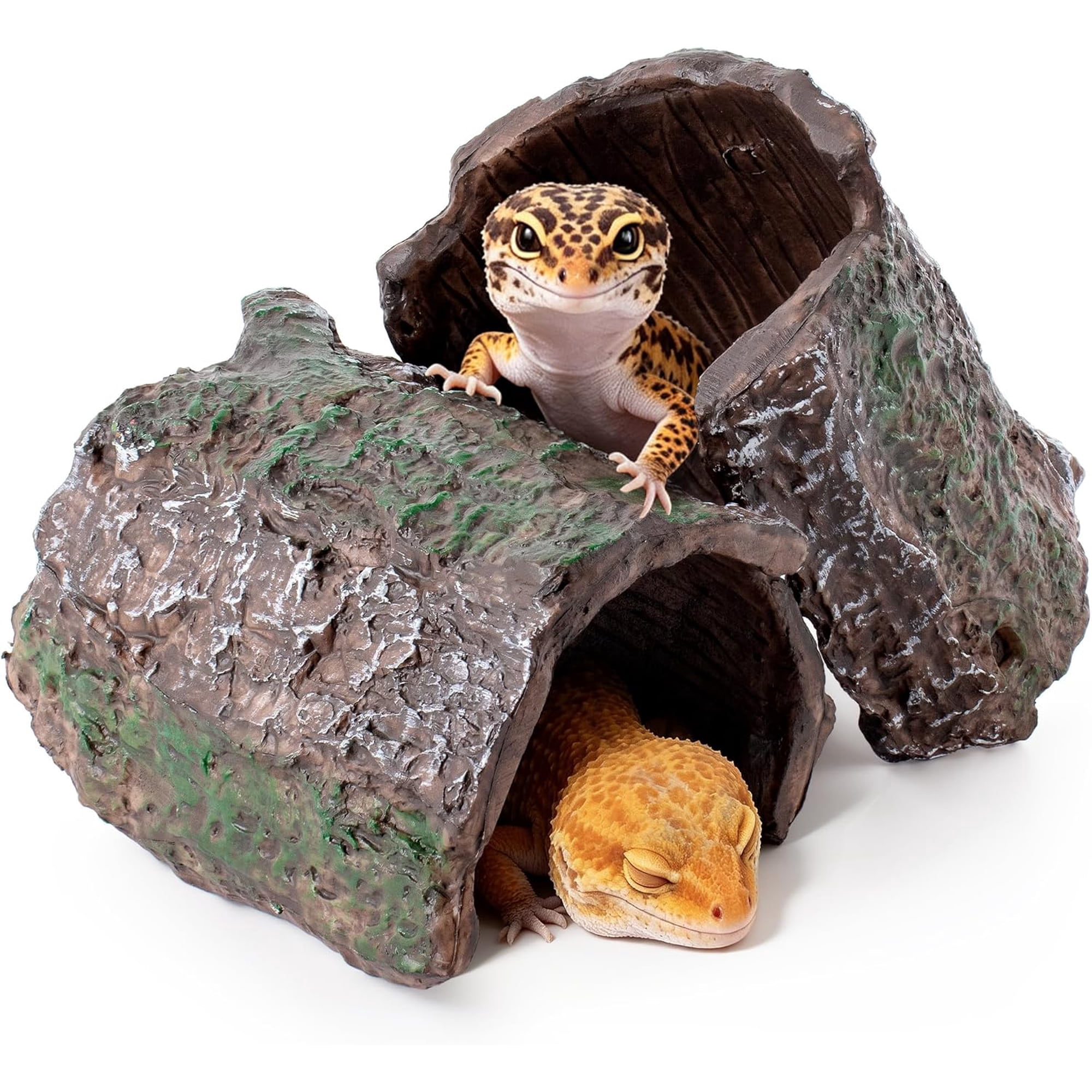 Reptile Hideout — Leopard Gecko Resin Cave, Aquarium Landscaping & Decor Accessories (2-Piece Set)