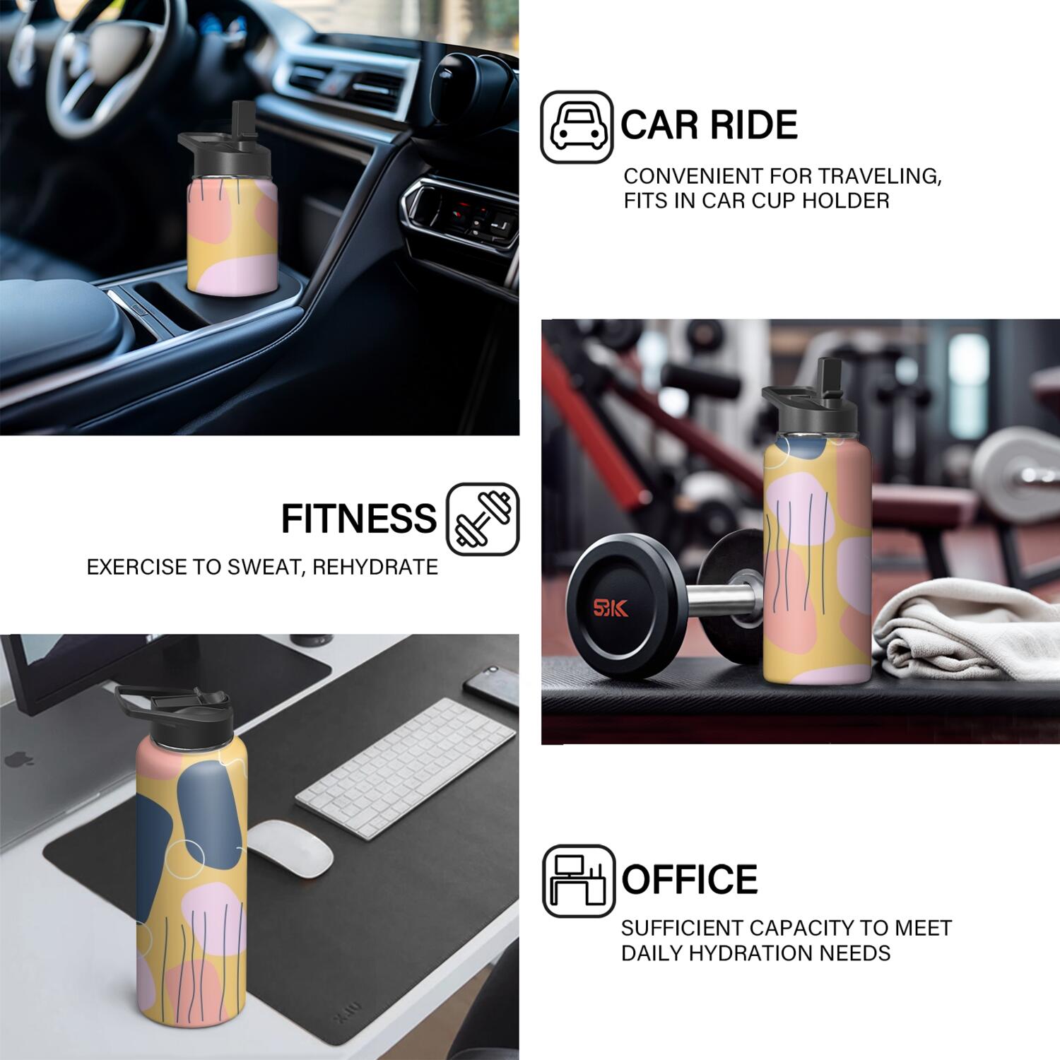 Modern 18 oz Insulated Stainless Steel Water Bottle with Straw & Cleaning Brush , Leakproof, BPA-Free, 304 Stainless Steel, Wide Mouth, Travel Mug for Car, Gym, Office