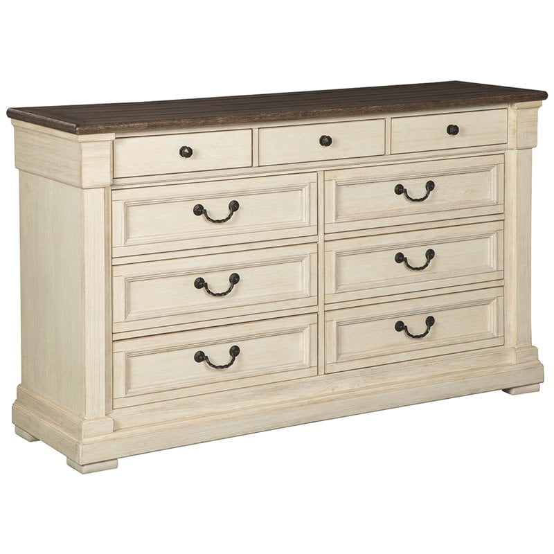 Ashley Furniture Bolanburg 9 Drawer Dresser in Antique White and Oak