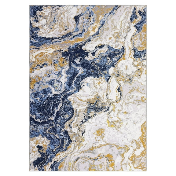 Senfot 5x7 Machine Washable Abstract Area Rug Soft Modern Marble Non-Slip Low Pile Carpet for Living Room Bedroom Dining Office Blue