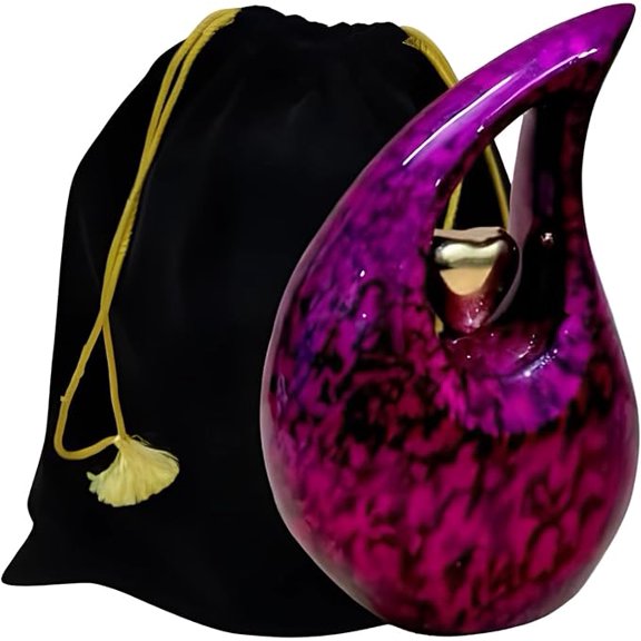 Teardrop Urns with Golden Heart for Human Ashes - Decorative Urns for Human Ashes Holds Upto 200lbs - Teardrop Cremation Urn with Velvet Bag (Pink 10 Inches)