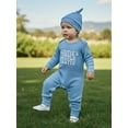 thumbnail image 4 of BemeyourBBs Newborn Auntie's Little Bestie Outfit Baby Boy Girl Fall Winter Spring Clothes Waffle Knit Romper Long Sleeve Letter Embroidery Jumpsuit with Hat Set, 4 of 9