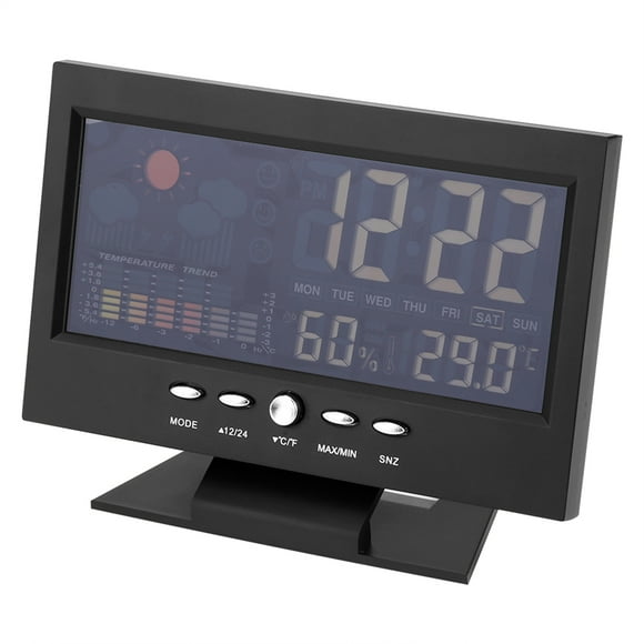 Temperature Humidity Clock Black Digital Temperature Humidity Meter Clock Alarm Comfort Weather Forecasts Calendar