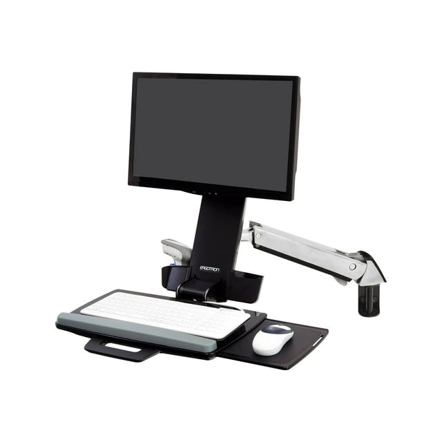 Ergotron StyleView - Trousse de Montage (Repose-Poignet, Trousse de Support de Montage de Rail, Support de Réglage de Hauteur, Plateau de Clavier avec Plateau de Souris Gauche/droite, Support pour Lecteur de Codes-Barres et Souris, Bras Combiné) - pour Écran LCD / Équipement PC - Aluminium Poli - Taille d'Écran : jusqu'à 24 Pouces