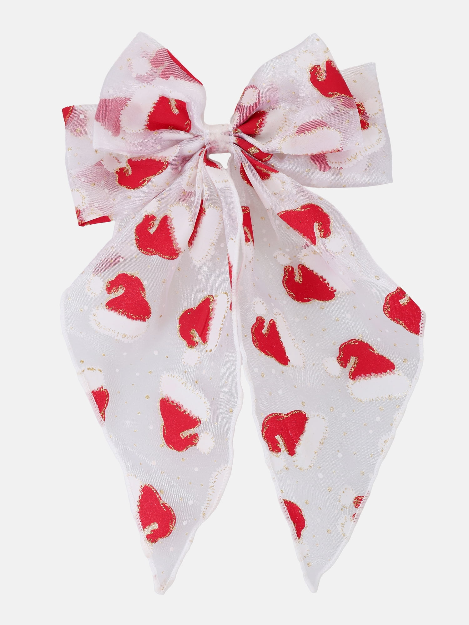 Way to Celebrate Holiday Women's Santa Hat Print Hair Bow, Red/White, 1 Piece, Barrette Hair Clip