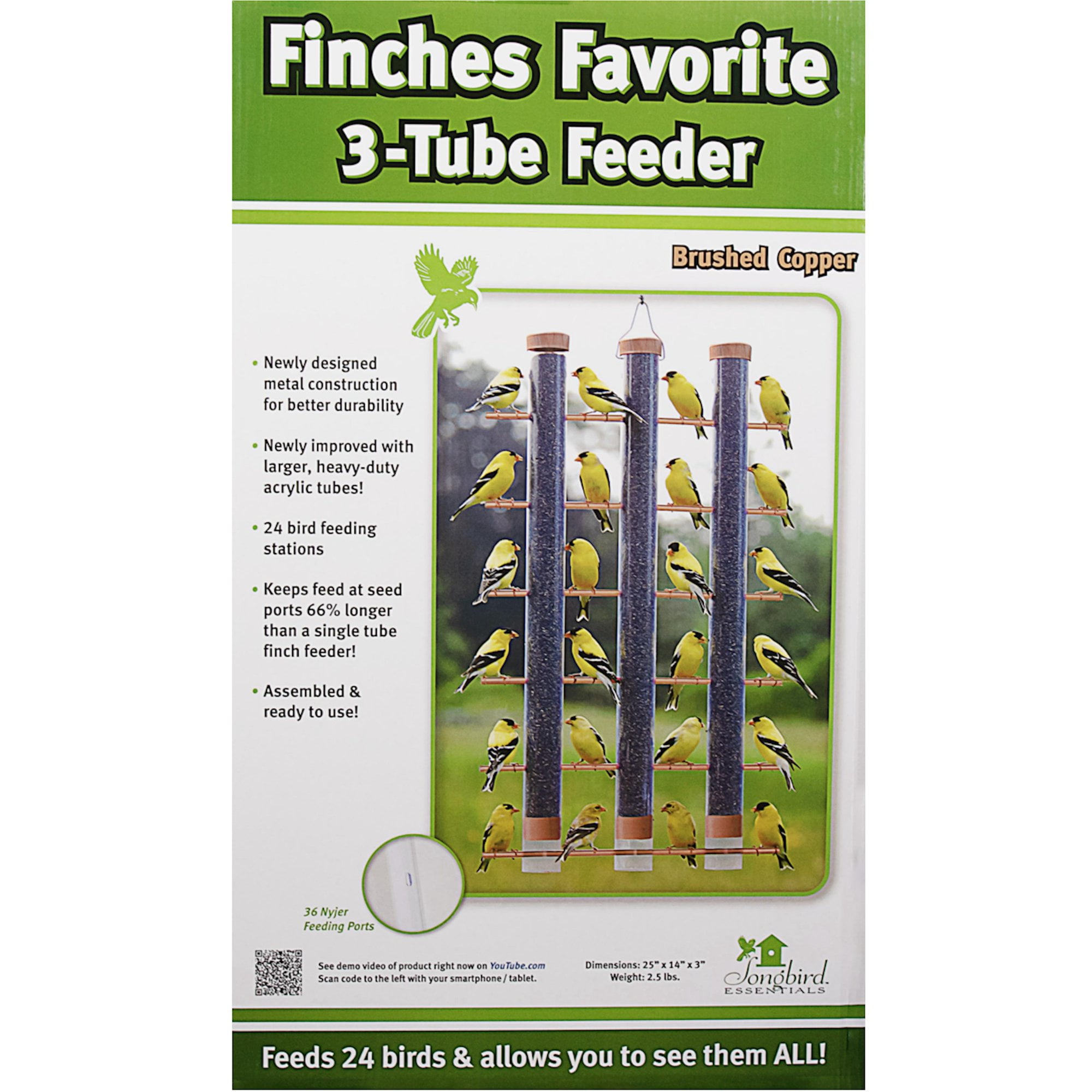 Songbird Essentials Bird Feeder Bird Seed Thistle Finch Feeder 3 Tube Copper