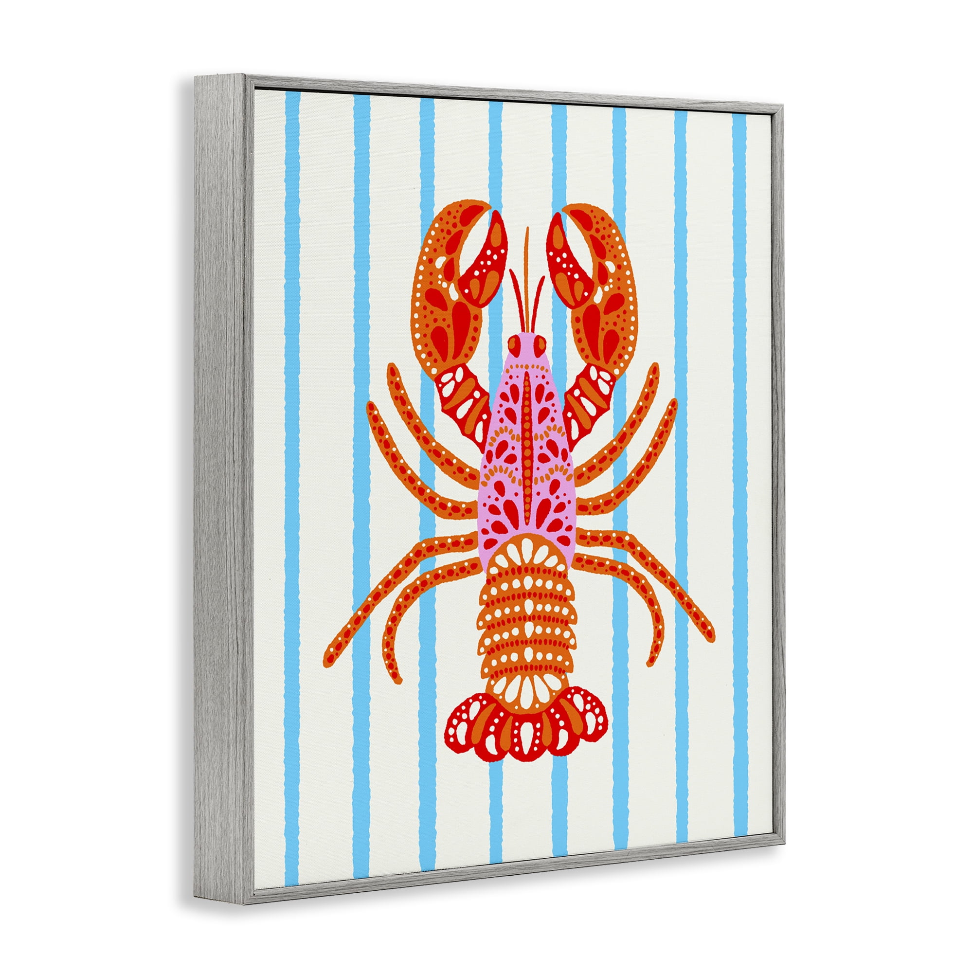 Stupell Industries Bright Boho Lobster on Stripes Gray Framed Giclee Art, design by Indira Prieto | IndySign