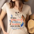 thumbnail image 4 of Psalm 91:4 Bible Verse Graphic T-Shirt with Feather and Bird Design, Heliconia, Size S, 4 of 6