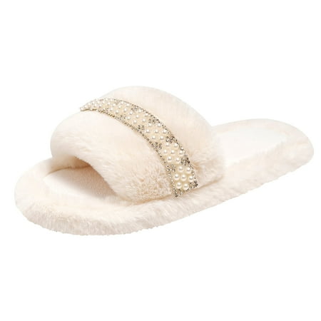 

Qufokar Women S Arch Support Flip Flops Womens Sock Slippers Womens Slippers Indoor Home Fashion Rhinestone Pearl Tiles Lightweight Winter Warm Cotton Slippers