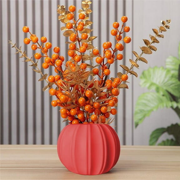 Zawou Orange Pumpkin Shape Ceramic Vase, Creative Planter Decoration for Flowers, Home, Office, Party, or Wedding Seasonal Display