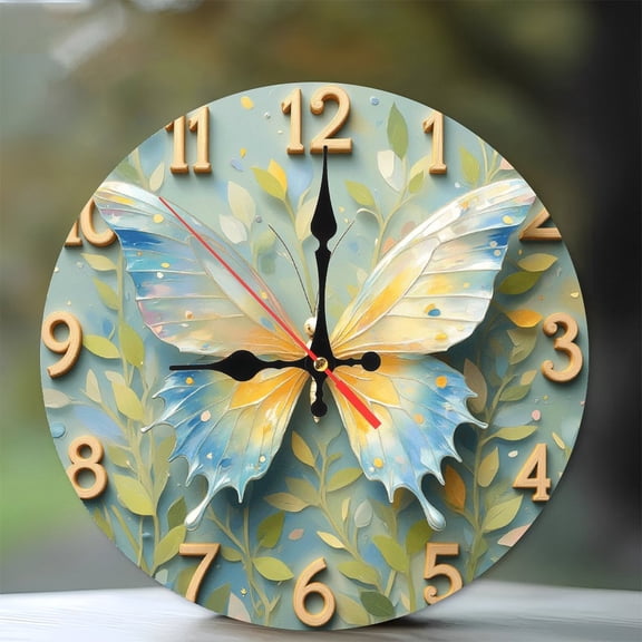Decorative Butterfly Wall Clock with Vibrant Colors 10-Inch Silent Wooden Wall Clock, Battery Operated (AA Batteries Not Included), Artistic Home Decor
