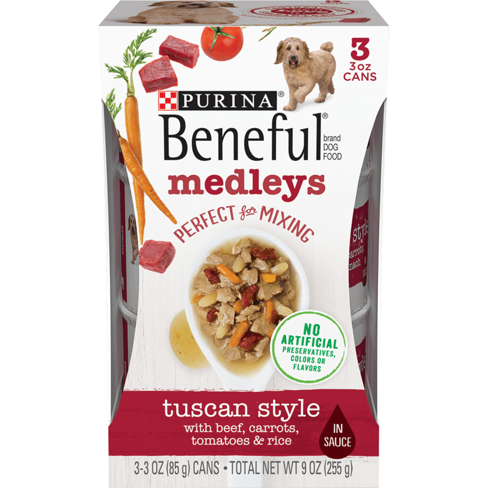 (3 Pack) Purina Beneful Wet Dog Food, Medleys Tuscan Style With Beef in