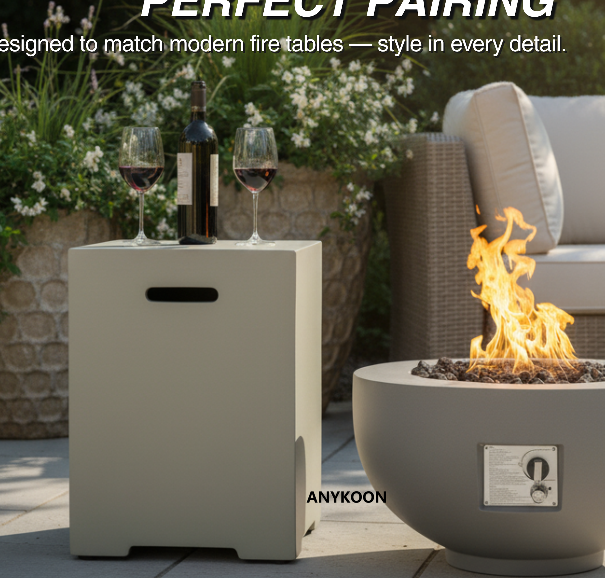 Anykoon 20 LB Outdoor Tank Storage Hideaway Table for Gas Fire Pits, Propane Tank Cover 16 Inch, Concrete Tank Holder, light grey
