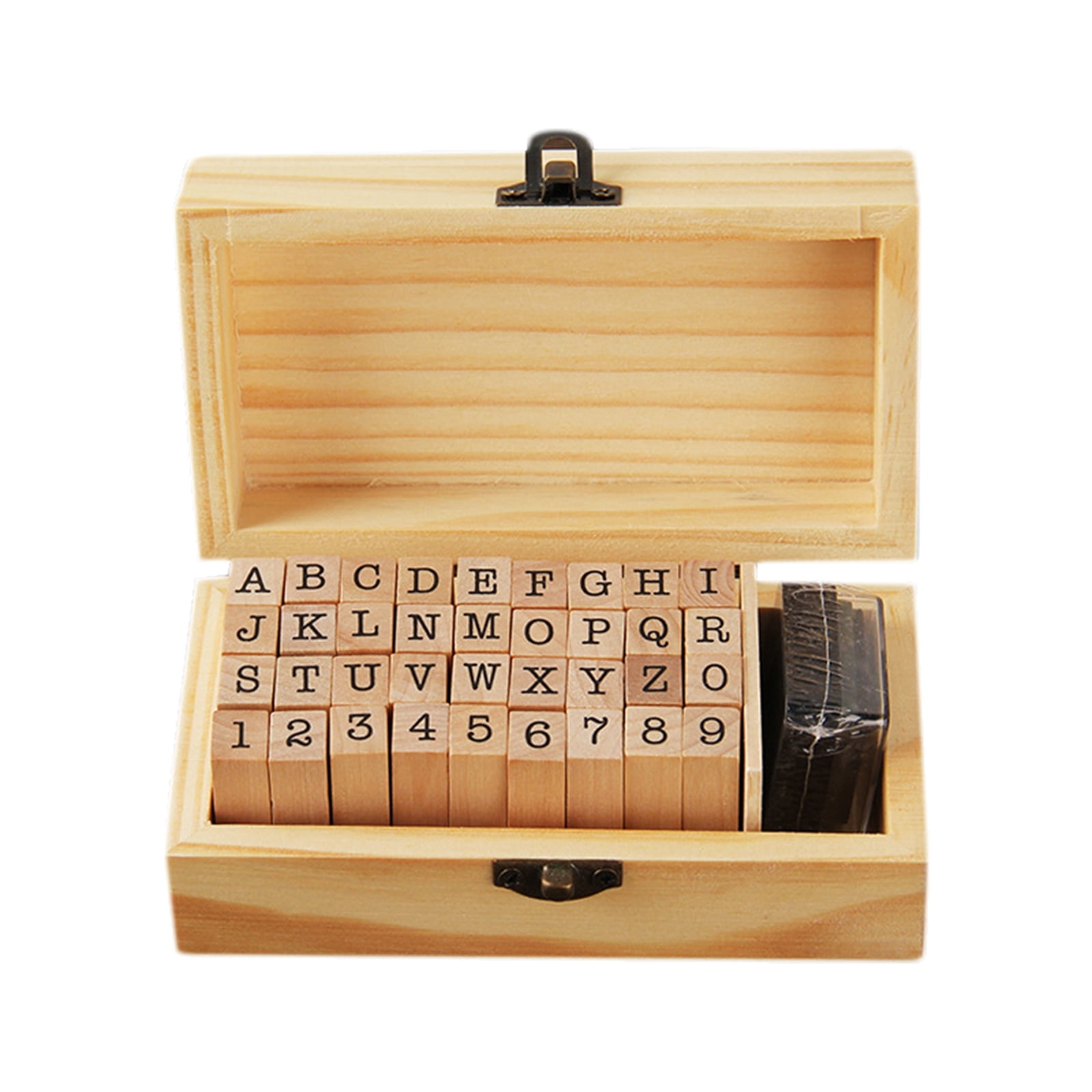 30 Piece Wooden Box Lower Case and Symbols Alphabet Rubber Stamp Set 