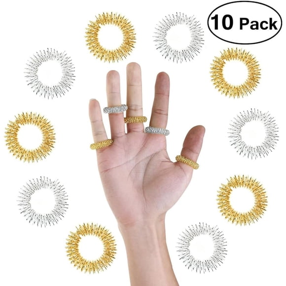 Massage Ring, 10 Pcs Acupressure Rings Chinese Medicine Finger Massage Ring (5 Silver + 5 Golden)
