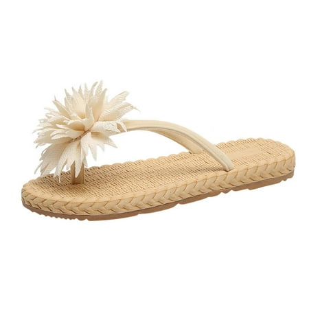 

Juebong Women s Fashion Flip-Flops Flat Shoes Outdoor Indoor Flower Slipper Sandal Lightweight Slides Beige 6.5