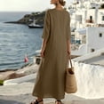 thumbnail image 6 of Vivianyo HD Women's Henley V Neck Caftan Maxi Dresses, 3/4 Sleeve Loose Casual Solid Long Dresses for Women, Women's Coffee, Sizes S-2XL, 6 of 7