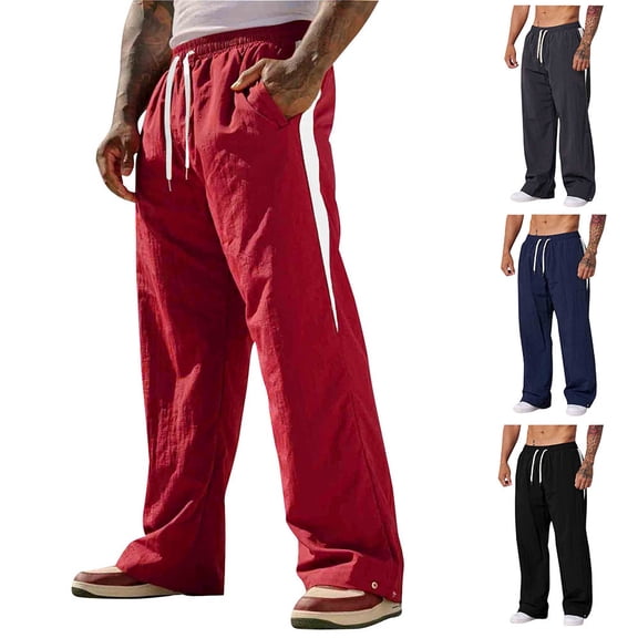 EaskTriop Men's Wide Leg Athletic Pants Side Stripe Loose Fit Running Joggers Quick Dry Lightweight Deep Pockets Casual Trousers