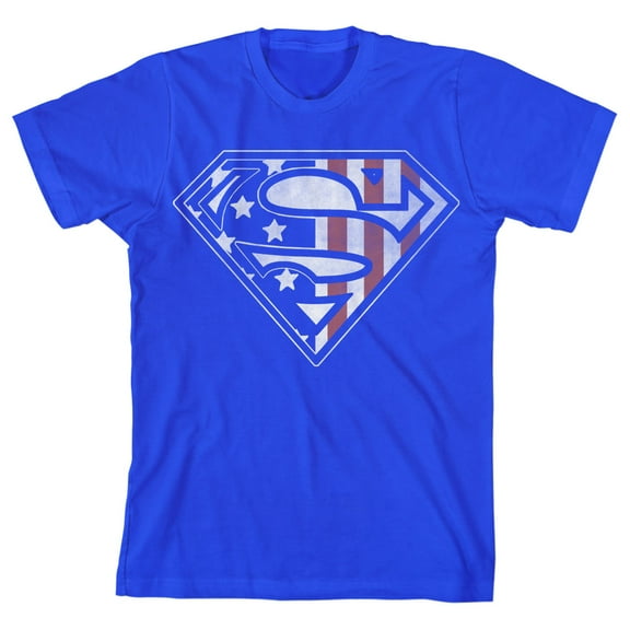 Superman American Flag Logo Boy's Royal Blue T-shirt-M