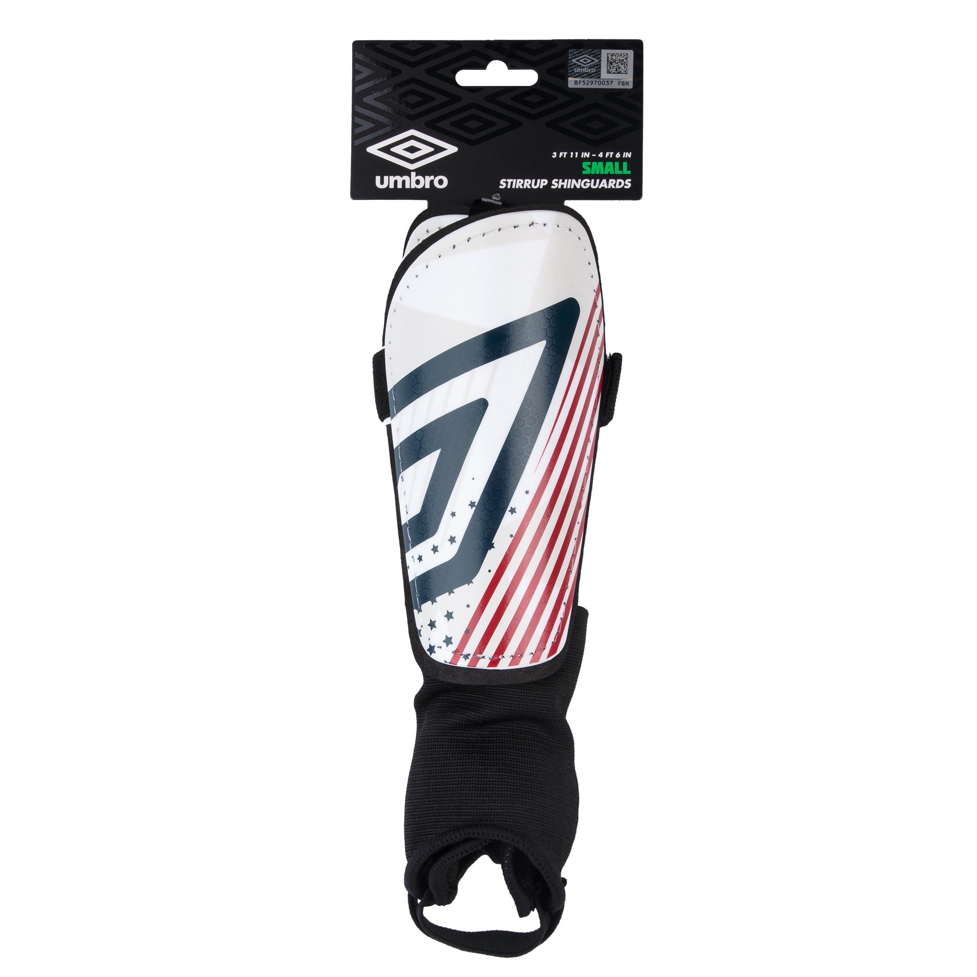 Umbro Americana Youth Small Stirrup Soccer Shin Guards for Kids - Red, White & Blue