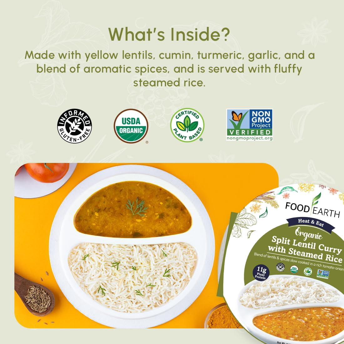 (Pack Of 6) Food Earth Entree Lentil Curry Rice 10.58 Oz